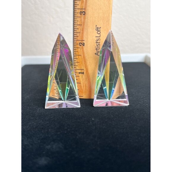 Colorful Crystal Prism Small Obelisks Set Of 2 Rainbow Reflective READ HAS CHIPS - Picture 2 of 14